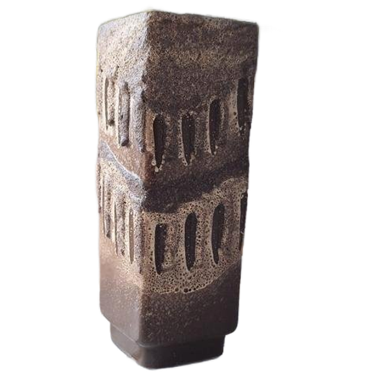 Vintage Lava Blokvaasje, Aardewerk, Bruintinten, Vaasje Vaas 1