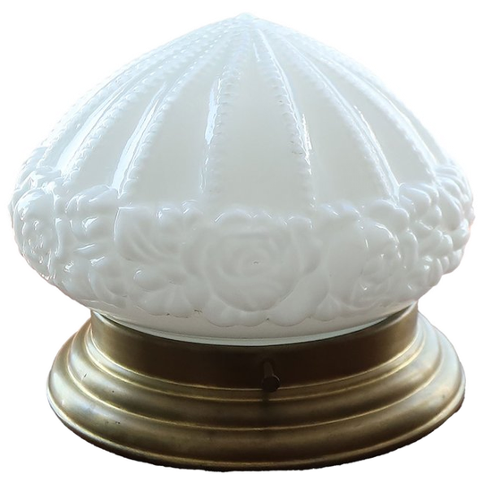 Vintage Art Deco Lamp Opaline Glas Met Rozen/goud Messing, Frankrijk Jaren '20 Tot '50 1