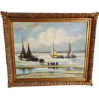 Groot Zeegezicht Met Bomschuiten Op Het Strand thumbnail 1