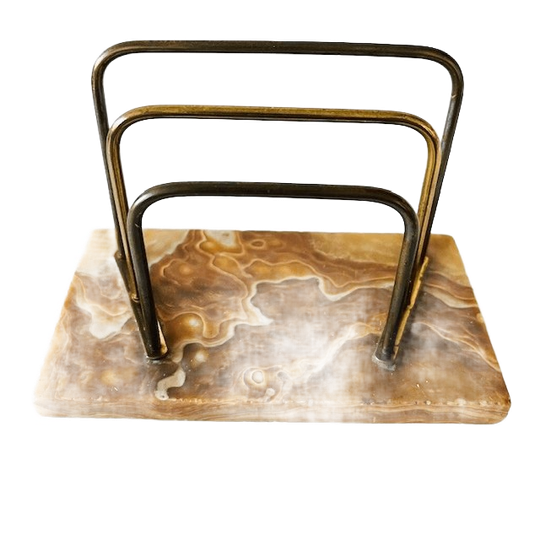 Vintage Italiaanse Brievenhouder Onyx Verguld Metaal 1960’s 1