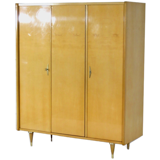 Vintage Mid Century Modern 3-deurs Kledingkast, 1950s 1