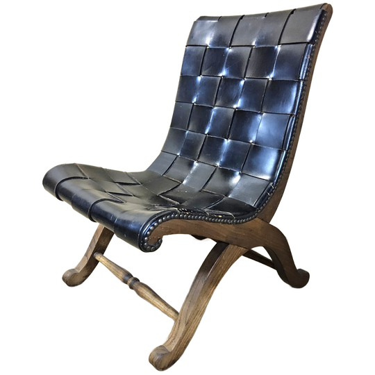 Antieke Spaanse Leren Valenti Slipper Chair Pierre Lottier / Haard Stoel (jaren 50) Design Stoel 1