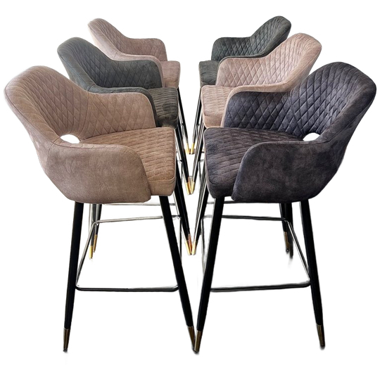 Set Van 4/6 Velvet Design Barkrukken – Luxe Kuipmodel – Zwart/groen/roze 1