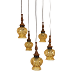 Vintage Grote Cascade Hanglamp Met 5 Glas En Hout Lampen thumbnail 1