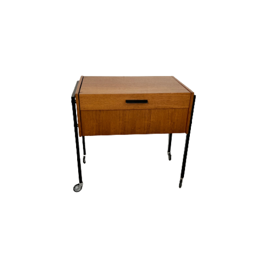 Vintage Mid Century Deense Teak Naai Box Design Naaidoos Op Wielen Jaren 60 1