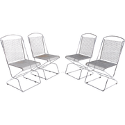 Set Of 4 Vintage Architectural Steel Wire Chairs, Italy