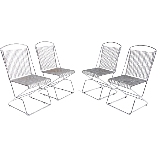 Set Of 4 Vintage Architectural Steel Wire Chairs, Italy
