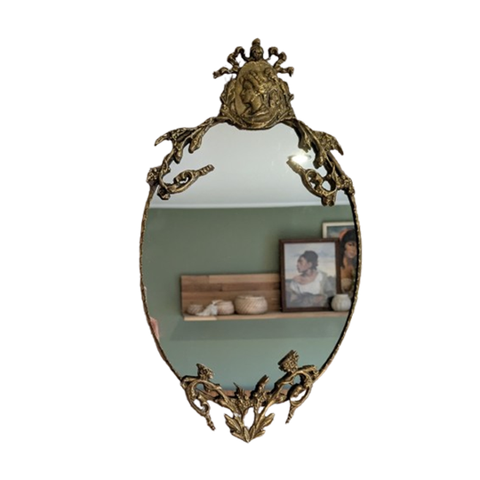 Antieke Messing Kuifspiegel Ovaal 1