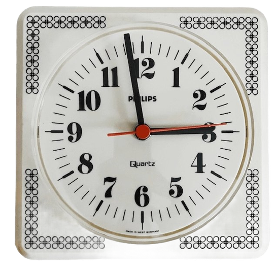Vintage Philips Keukenklok Retro Crème Wit Wandklok Zwart 1980’s 1