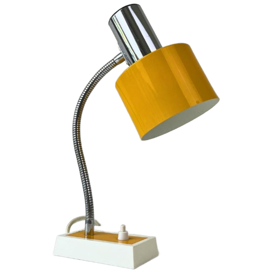 Vintage Bureaulamp - Knalgeel, Chroom - Gooseneck Space Age 1