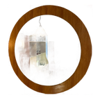 1960s Round Wall Mirror With Teak Frame thumbnail 1