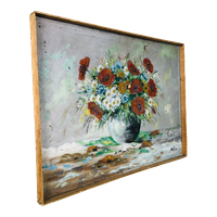 Antiek Schilderij Vaas Met Bloemen