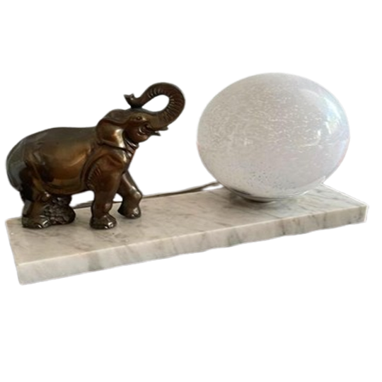 Art Deco Lamp Bronse Olifant Op Marmer 1
