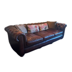 Vintage Chesterfield 3 Zitsbank, Roodbruin Leer thumbnail 1