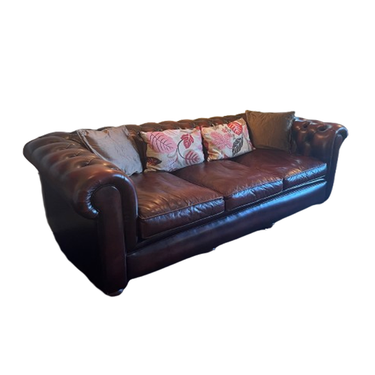 Vintage Chesterfield 3 Zitsbank, Roodbruin Leer 1