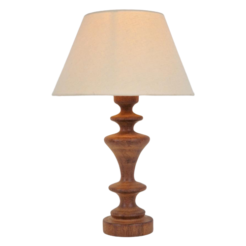 Vintage Tafellamp Gedraaid Hout ’70 Spindel Mid Century Lamp