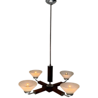 Art Deco Chandelier - Ca. 1930, Czechoslovakia - Satin Glass, Walnut Veneer And Chromed Metal Frame
