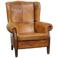 Comfortabele Vintage Oorfauteuil Gemaakt Van Karakteristiek Schapenleer