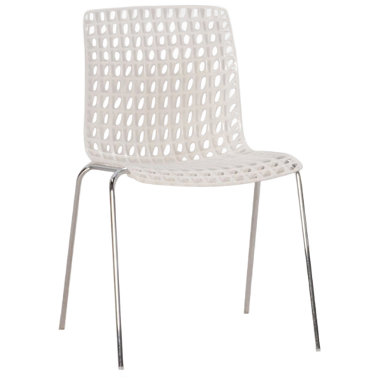 Harechair Moire Kantinestoel, Wit, 4-poot Onderstel 1