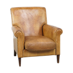 Comfortabele En Stijlvolle Vintage Schapenleren Fauteuil/armchair Met Rechte Vormen thumbnail 1