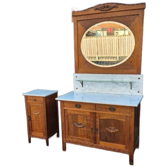 Prachtige Kaptafel Commode Met Marmer Blad + Nachtkastje 1