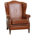 Stijlvolle En In Correcte Staat Verkerende Cognac Kleurige Rundleren Oorfauteuil In Engelse Stijl thumbnail 1