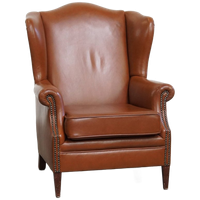 Stijlvolle En In Correcte Staat Verkerende Cognac Kleurige Rundleren Oorfauteuil In Engelse Stijl