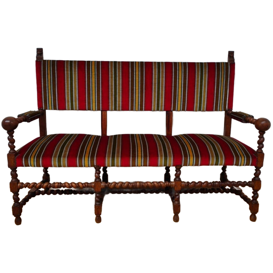 Antieke Franse Houten Bank, Halbank Eetkamerbank 1