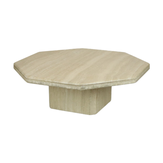 Vintage Achthoekige Travertin Salontafel Jaren 70 Design Italiaans 1
