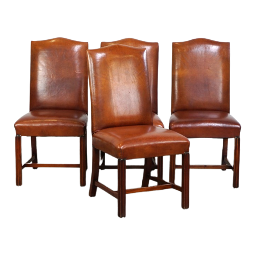 Set Van 4 Mooie Grote Schapenleren Eetkamerstoelen Met Een Prachtige Cognac Kleur