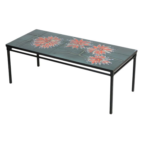 Grote Keramische Tegeltafel Adri Design Oranje Abstract Bloem 109Cm