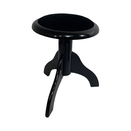 Vintage - Wooden Piano Stool / Chair - Mounted On A Swiveling Base - Glossy Black And Upholstered