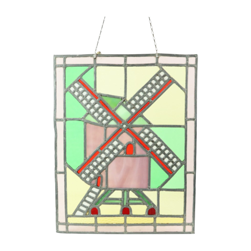 Vintage Glasraam Molen Glas In Lood Zonnevanger 47X37Cm