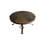 Brutalistic Round Slate Iron Coffee Table ,70S thumbnail 1