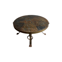 Brutalistic Round Slate Iron Coffee Table ,70S