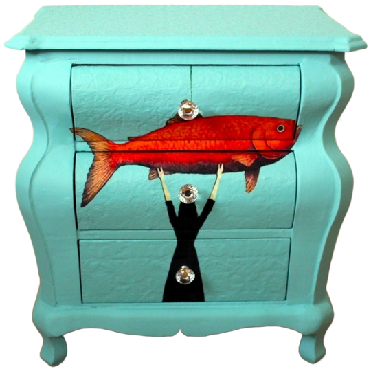 Blauwe Ladekast “goudvis”, Vintage Blue - Eclectisch 1