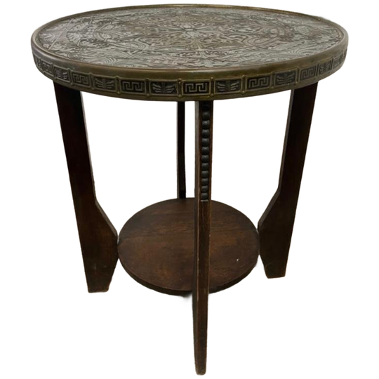 Vintage Houten Ronde Bijzettafel / Plantentafel 1