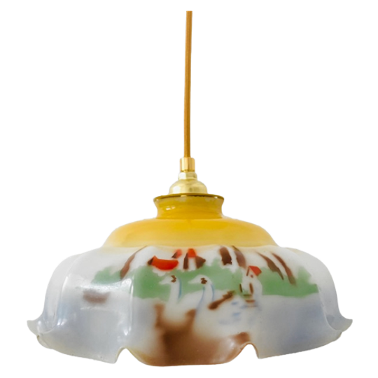 Artdeco Hanglamp Wit Opaline Landschap 1930’s 1