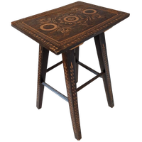 Vintage Krukje Houtsnijwerk Piëdestal Plantentafel