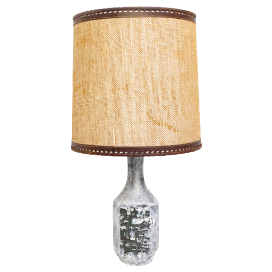 Keramieken Tafellamp Met Bruine Vintage Kap - Walter Gerhards 1