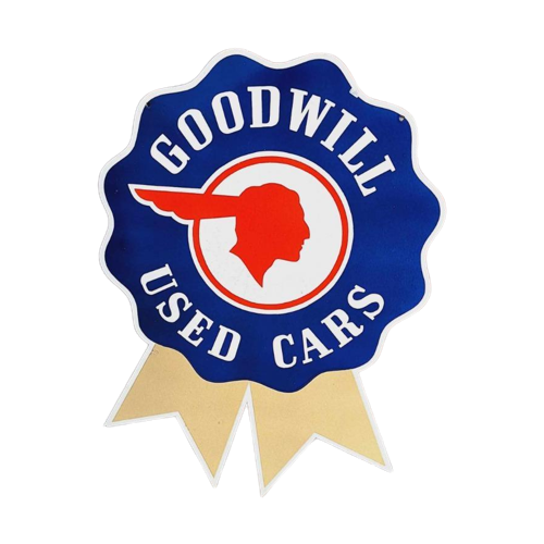 Tof En Groot Decoratief Emaille Bord Goodwill Used Cars😎