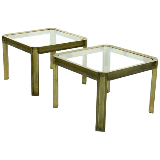 Pair Of Model T09 Brass And Glass Side Or Coffee Tables By Peter Ghyczy, 1970s 1