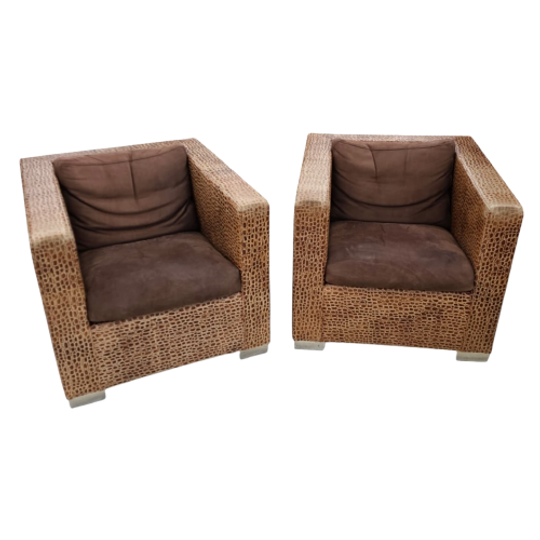 Rodolfo Dordoni / Suitcase Lounge Chairs By Minotti Italy / Leather Cushions / Marked 1