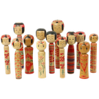 Lot Van 13 Traditionele Vintage Kokeshi Japan Tweede Helft 20E Eeuw thumbnail 1