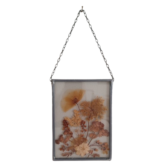 Geperst Glas In Lood. Botanisch Kunstwerkje. Gedroogde Bloemen. 1