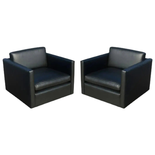 Black Leather Sofa And 4 X Cube Club Chairs Designed For Knoll. Charles Pfister Designed This Per 1