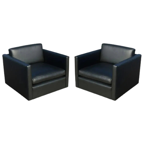 Black Leather Sofa And 4 X Cube Club Chairs Designed For Knoll. Charles Pfister Designed This Per