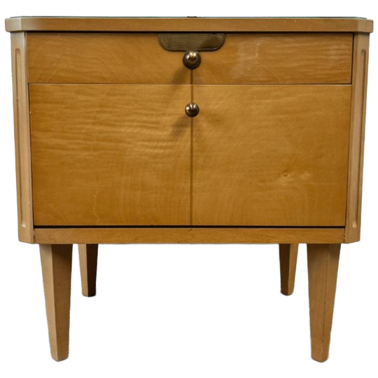 Vintage Houten Klepkastje Met Lade En Messing Details. 1