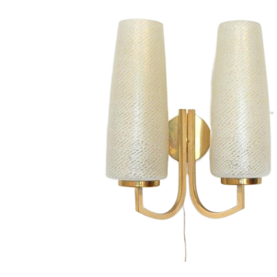 Retro Vintage Wandlamp Lamp Messing Jaren 60 Glas Goud 1