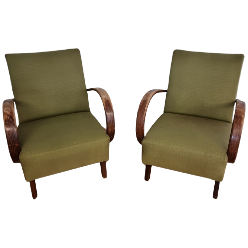 Set Of 2 Green Lounge Chairs By Jindrich Halabala, Model H-237